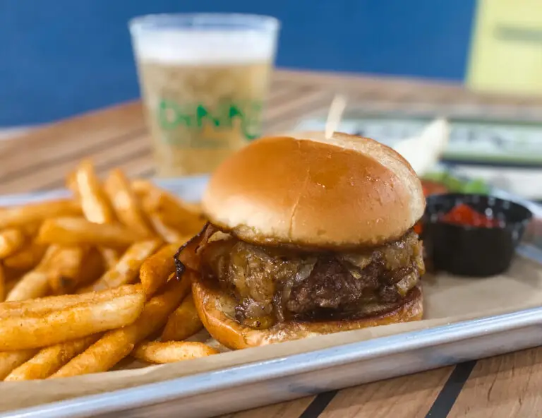 Burger and fries from The Kitchen