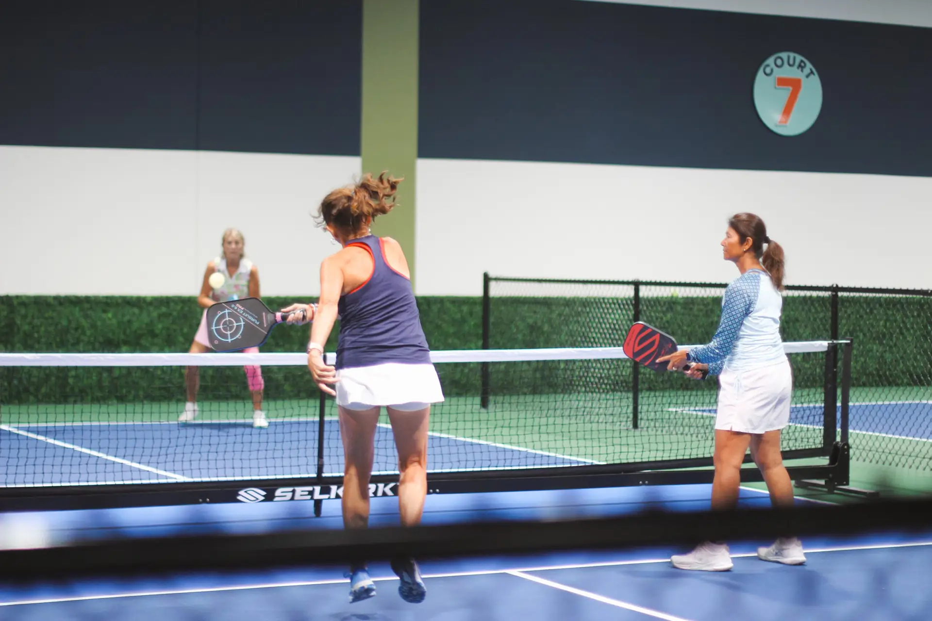 Players rallying across the net