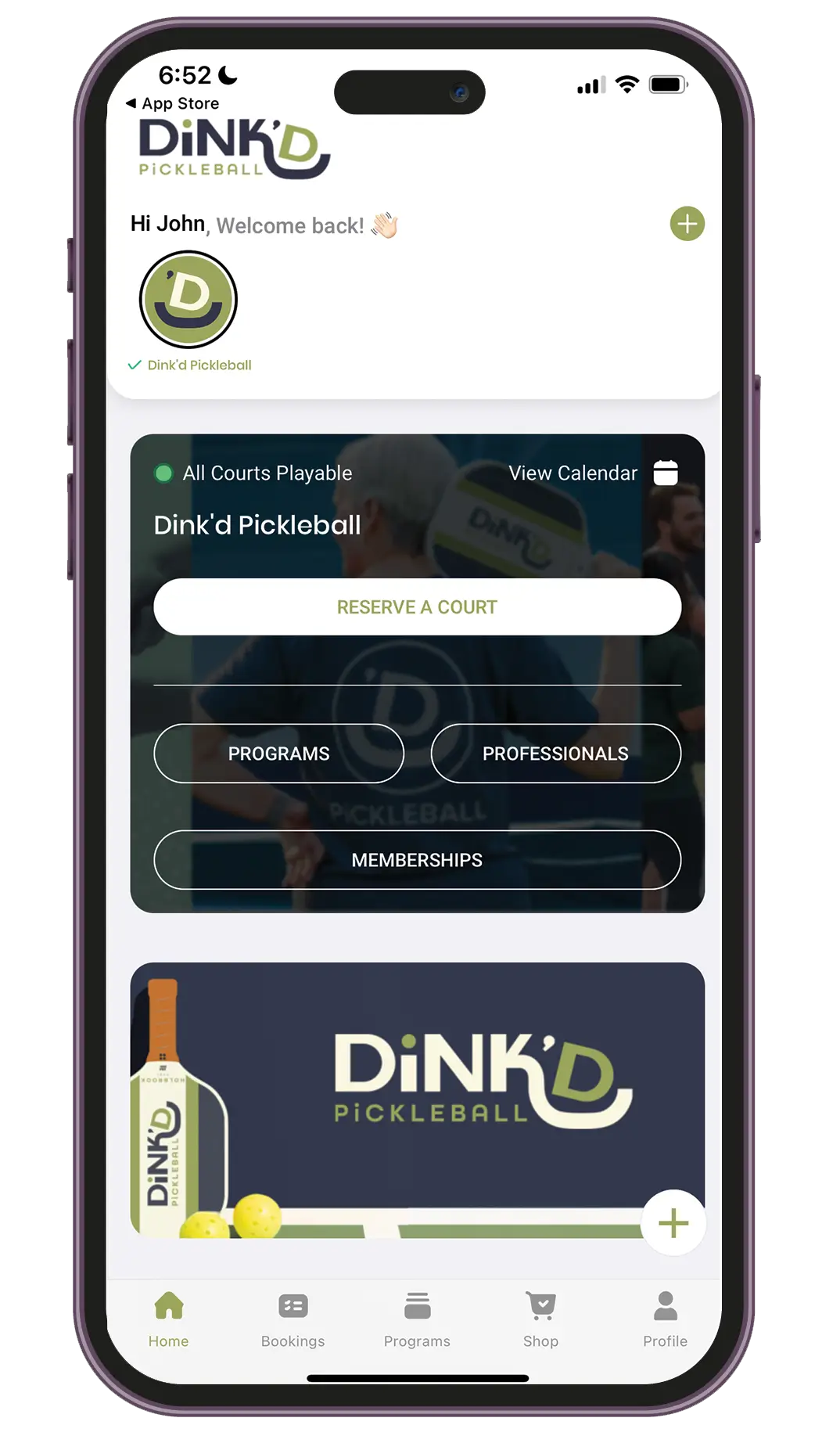 iPhone mockup DiNK'D Pickleball app